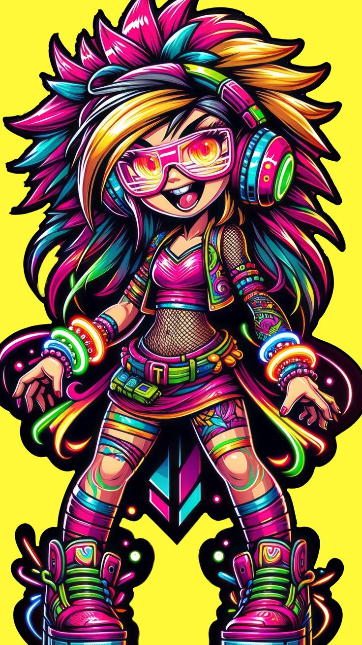 Cute Cartoon Raver Girl Sticker Art Plur | Sticker art, Girl stickers, Cartoon art